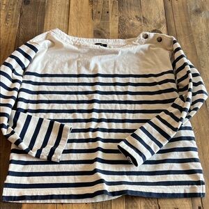 J Crew Mariner Boatcloth Shirt Tee Shirt Nautical Small Navy Ivory EUC